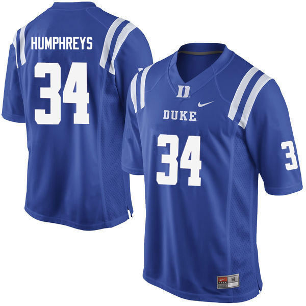 Duke Blue Devils #34 Ben Humphreys College Football Jerseys Sale-Blue